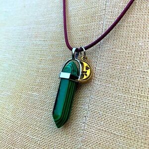 Handmade Malachite Dagger Tower Amulet with Moon Charm